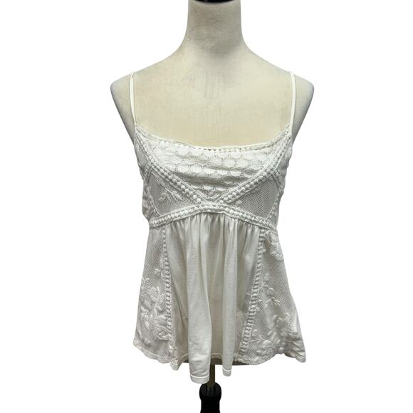 Boho Lace Cami Top American Eagle White Sleeveless Embroidered Festival Size L - Picture 1 of 7